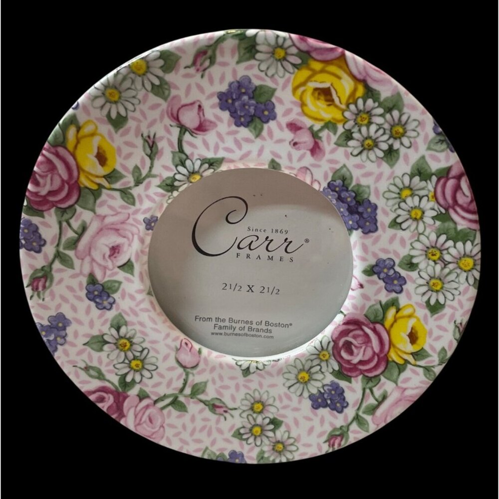 Carr Frames 2.5" X 2.5" Round Floral Ceramic Picture Frame With Pink Yellow & Pu